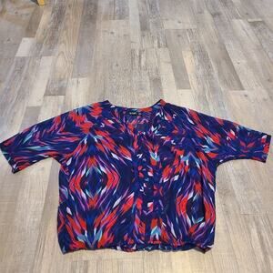 Ana medium petite womens abstract sheer blouse